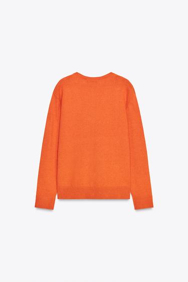 PULL EN MAILLE UNIE COL EN V - Orange de Zara - Image 4