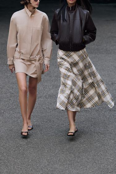 ASYMMETRIC CHECKS MIDI SKIRT - Ecru / Black by Zara - Image 1