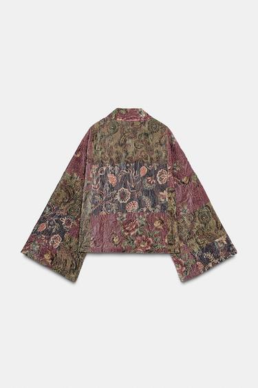 KIMONO EN VELOURS IMPRIMÉ FLEURS - Aubergine de Zara - Image 5