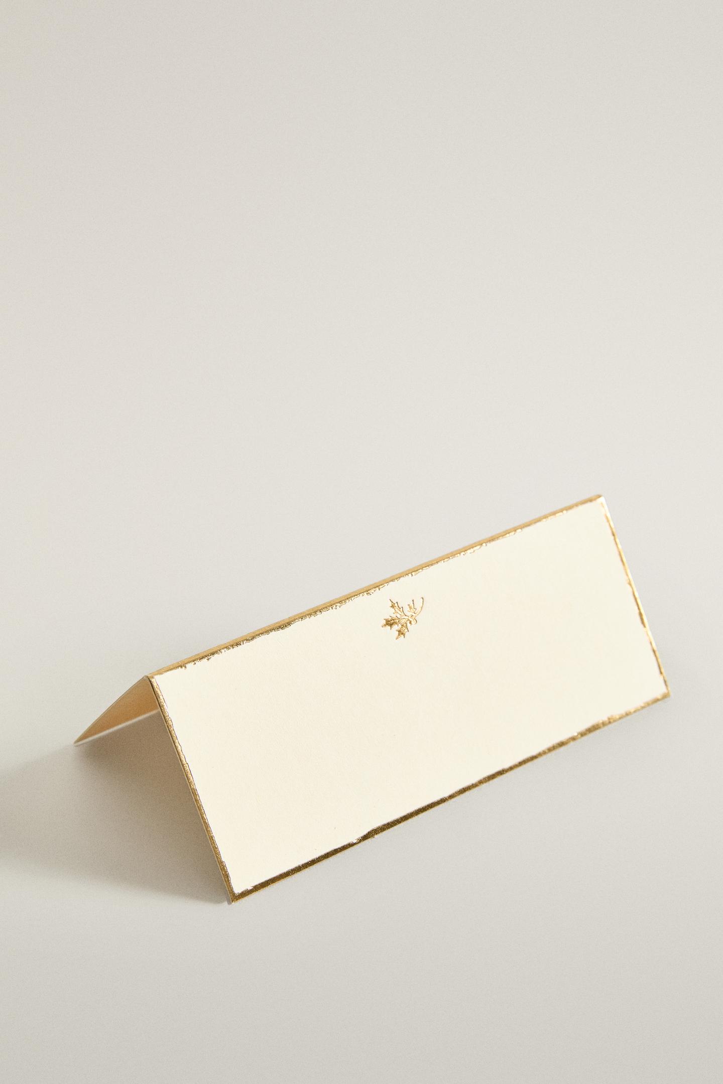 Zara Rectangular Paper Place Card with Gold Rim Christmas (Pack OF 12), цвет: Белый