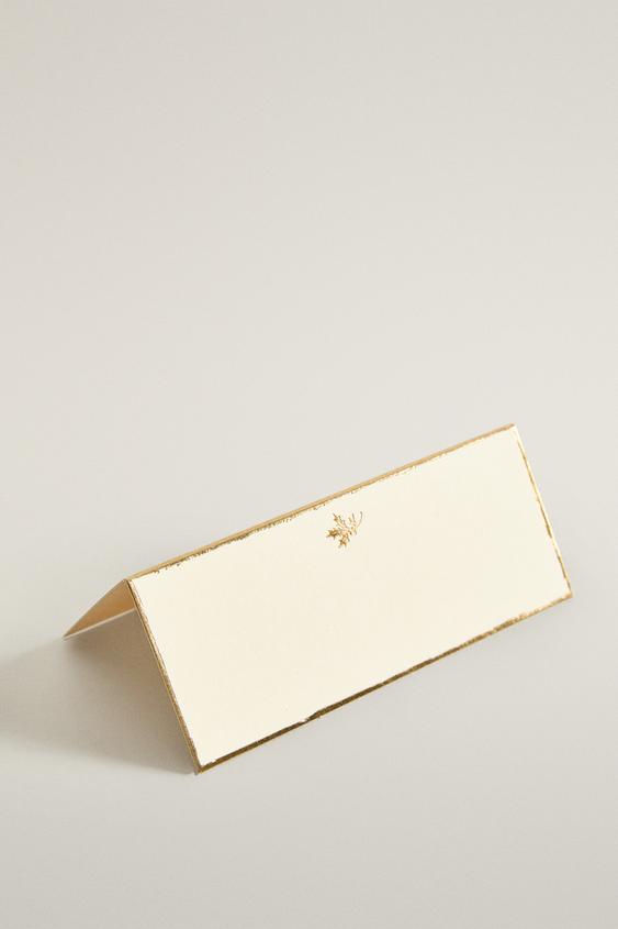 RECTANGULAR PAPER PLACE CARD WITH GOLD RIM AND CHRISTMAS MOTIF (PACK OF ...
