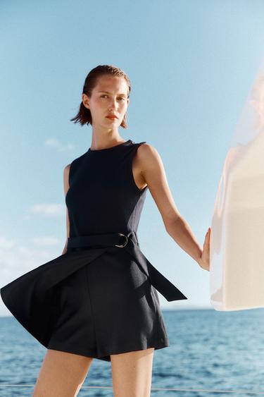 Robe D'été Unie Sans Manches Pour Femme - Mini Jupe Débardeur à Bretelles Fines Avec Poches, Beige, S