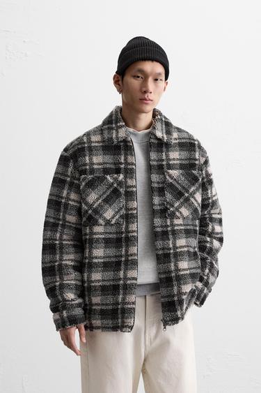 CHECK OVERSHIRT WITH FAUX SHEARLING - Black by Zara