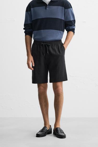 LINEN - VISCOSE BERMUDA SHORTS - Black by Zara