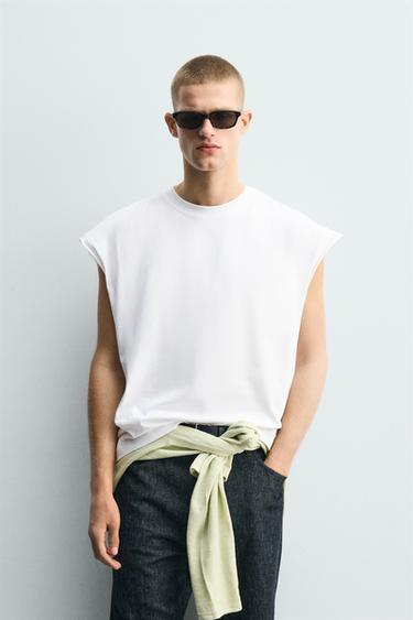 RELAXED FIT SLOGAN TANK TOP - White by Zara