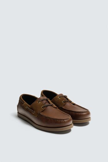 LEATHER DECK SHOES - Brown by Zara
