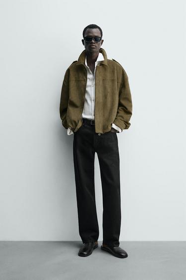 CROPPED FIT FAUX SUEDE JACKET - Light beige by Zara - Image 0