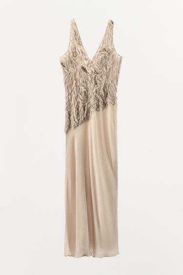 LONG BEADED TEXTURED DRESS - Sand by Zara - Image 4