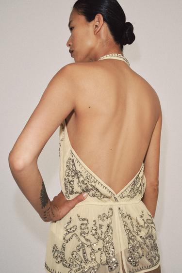 TOP HALTER BRODÉ ZW COLLECTION LIMITED EDITION - Beige de Zara - Image 2