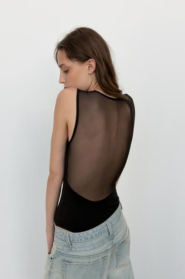 BODY BIMATIÈRE AVEC TULLE - Noir de Zara - Image 4