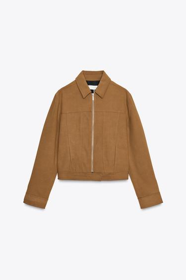 Zara FAUX SUEDE ZIP-UP JACKET - Brown - Image 0