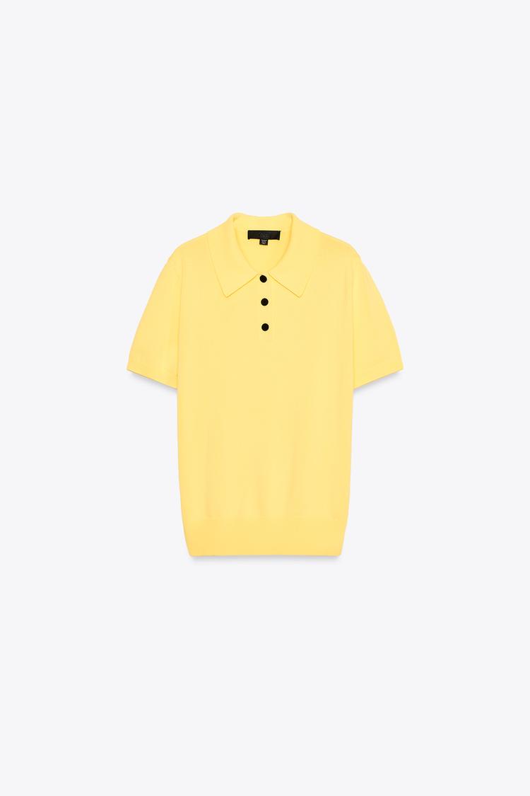 SHORT SLEEVE KNIT POLO TOP
