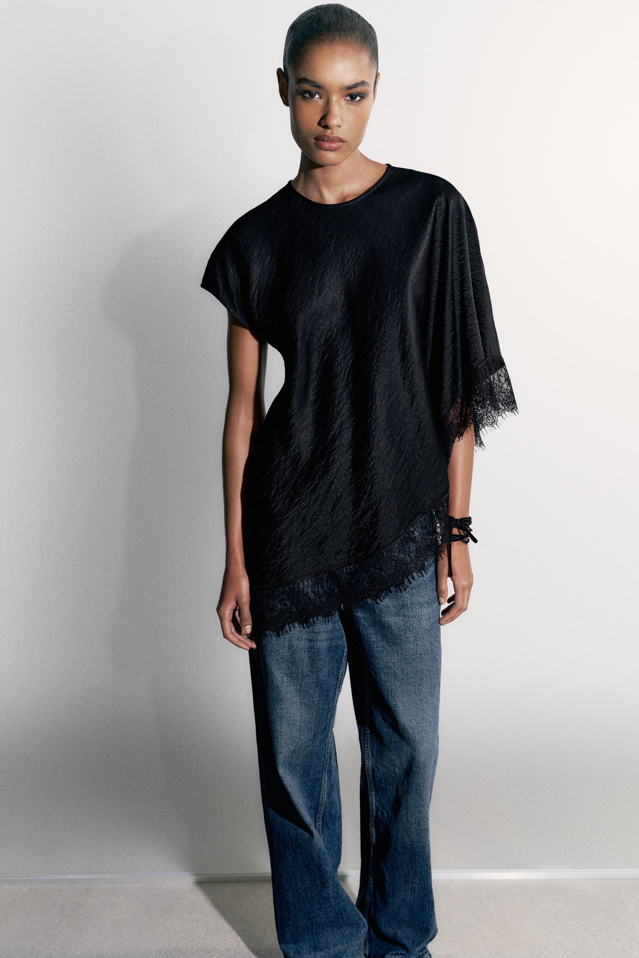 TOP SATINÉ ASYMÉTRIQUE DENTELLE