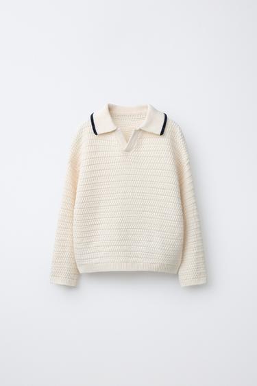 TEXTURED POLO JUMPER - Ecru by Zara