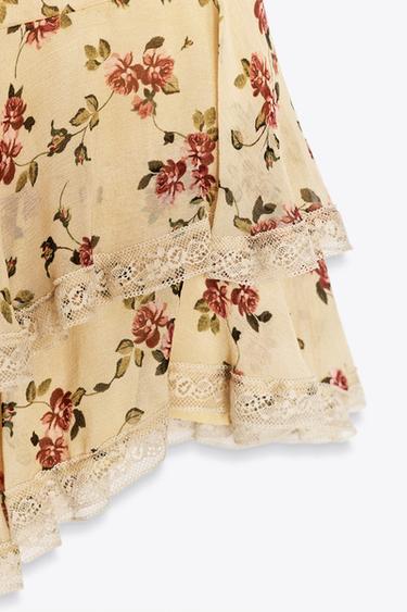 MINI-JUPE FLEURS À VOLANTS - Beige / Marron clair de Zara - Image 7