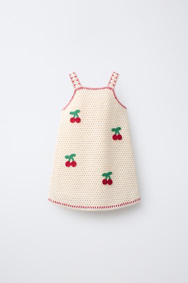 KNIT CROCHET DRESS WITH CHERRIES - Ecru / Red by Zara
