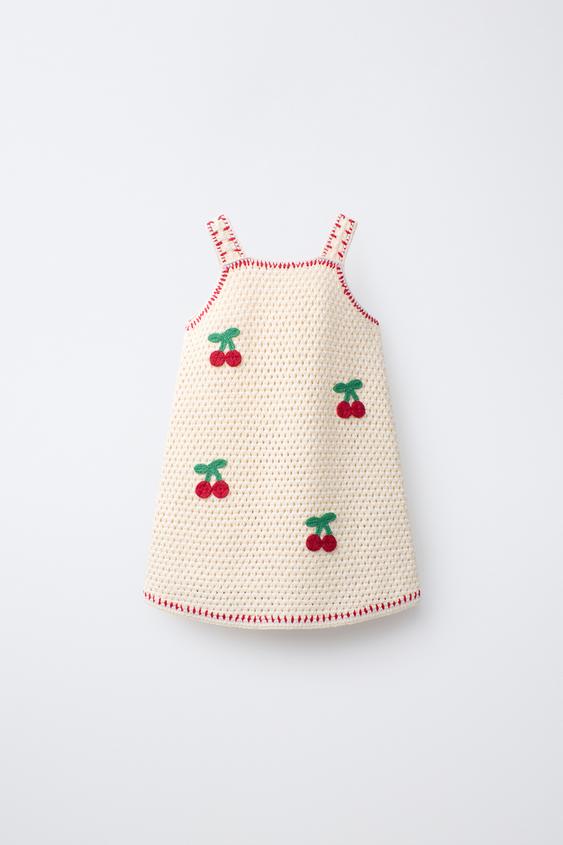 VESTIDO DE TRICÔ COM CROCHÊ DE CEREJAS - Cru / Vermelho da Zara - Imagem 0
