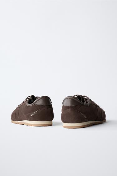 LEATHER TRAINERS - Brown by Zara - Image 5
