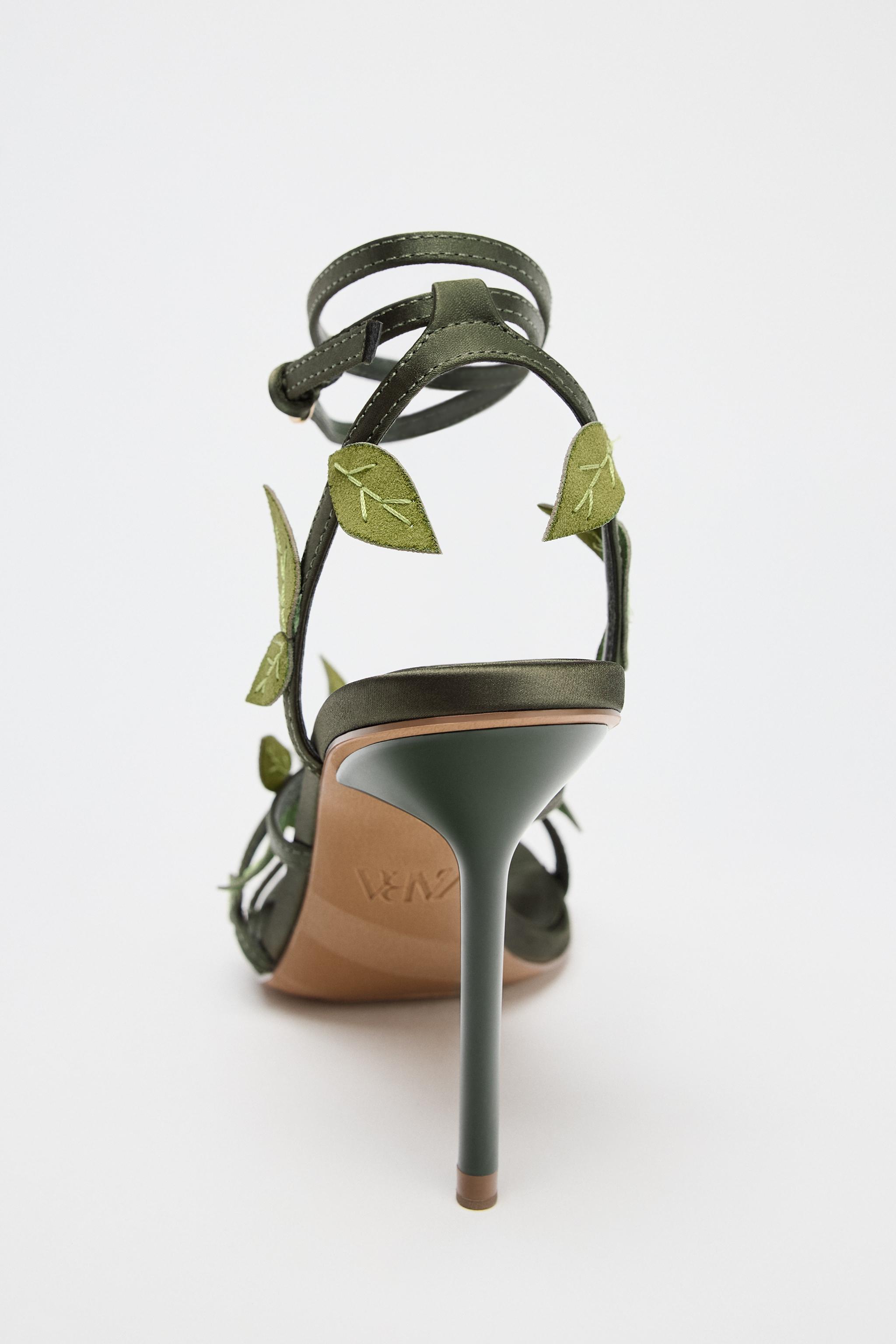 【ZARA】フラワーヒールサンダル | 3320/510/500 FLOWER HEELED SANDALS - Green | ZARA United States