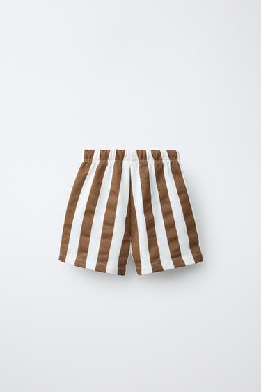 SHORT EN MOLLETON À RAYURES MICKEY MOUSE © DISNEY - Écru / Marron de Zara - Image 1