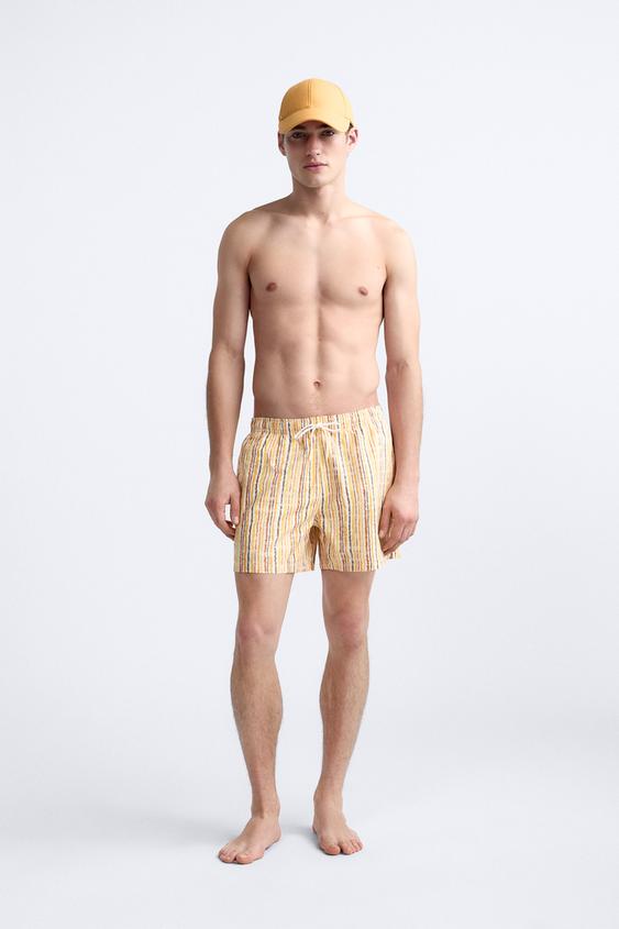 STRIPE PRINT SWIMMING TRUNKS Orange ZARA United States
