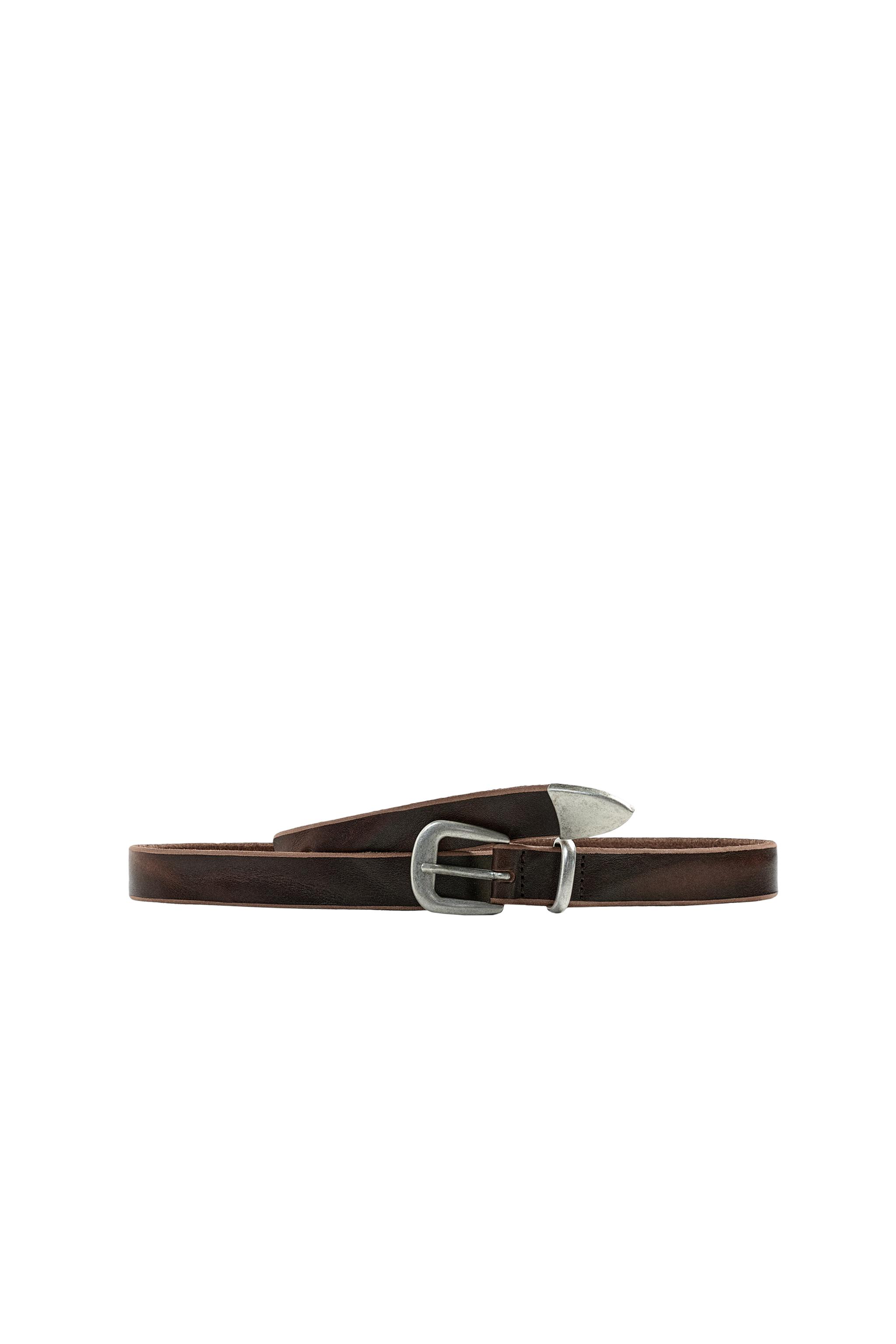 ブラウンレザーベルト メタルボタン付き レザーベルト メタルチップ付き - ブラウン | ZARA Japan / 日本