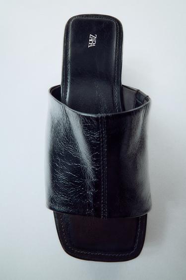 SANDALES PLATEFORME EN CUIR - Noir de Zara