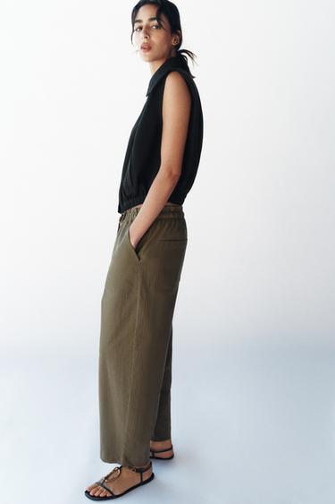 PANTALON TAPERED À TAILLE ÉLASTIQUE - Kaki de Zara - Image 5