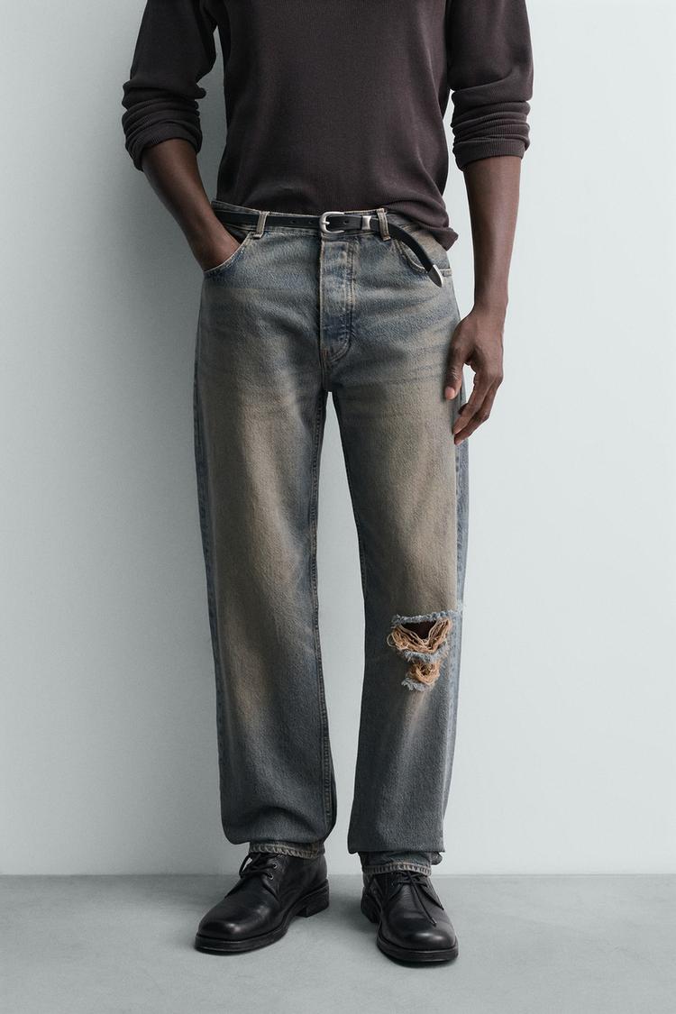 ZARA RIPPED STRAIGHT-LEG JEANS