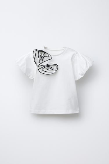 Zara CONTRAST FLOWER T-SHIRT - White - Image 0