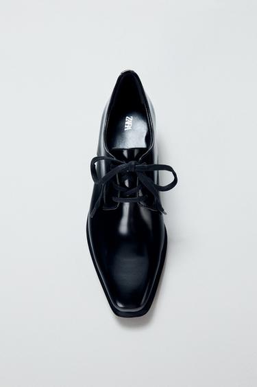 LEATHER LACE-UP DERBY SHOES - Black by Zara
