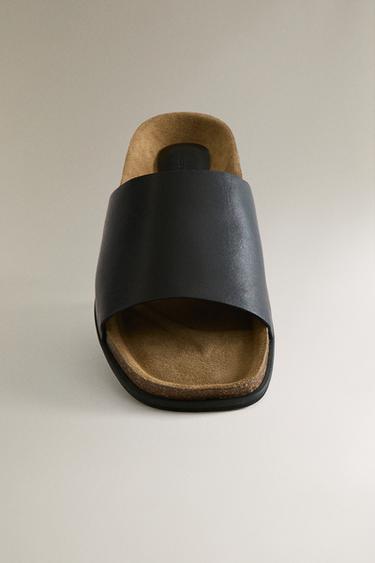 LEATHER SLIDERS WITH SQUARE TOE - Black by Zara - Image 4
