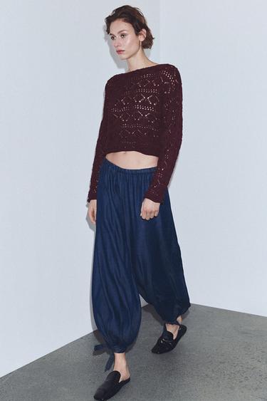 ZW COLLECTION DENIM SAROUEL TROUSERS - Indigo by Zara