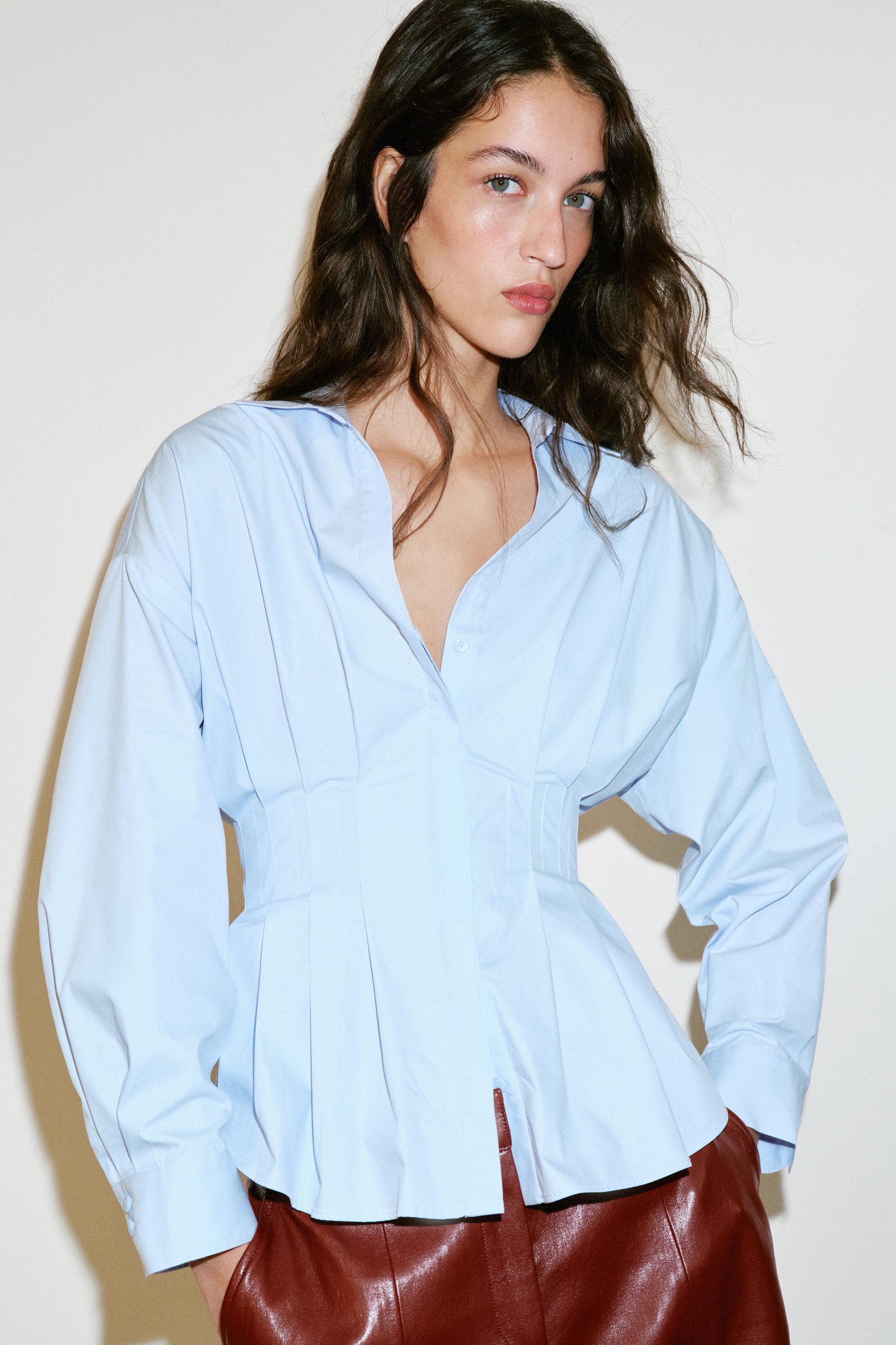 Zara STRIPED PLEATED SHIRT — фото 7