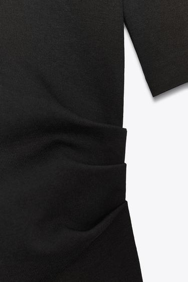 Zara RUCHED INTERLOCK T-SHIRT - Black