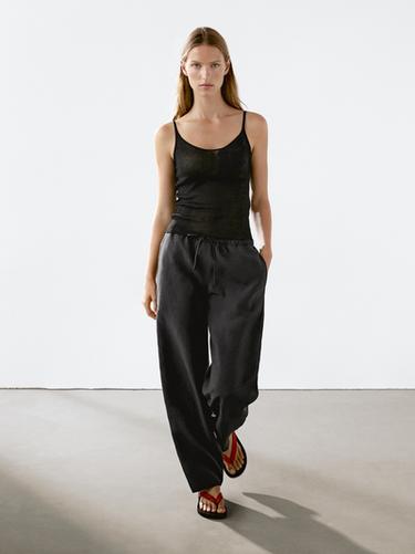 Zara Strappy cotton top with floral detail - Black