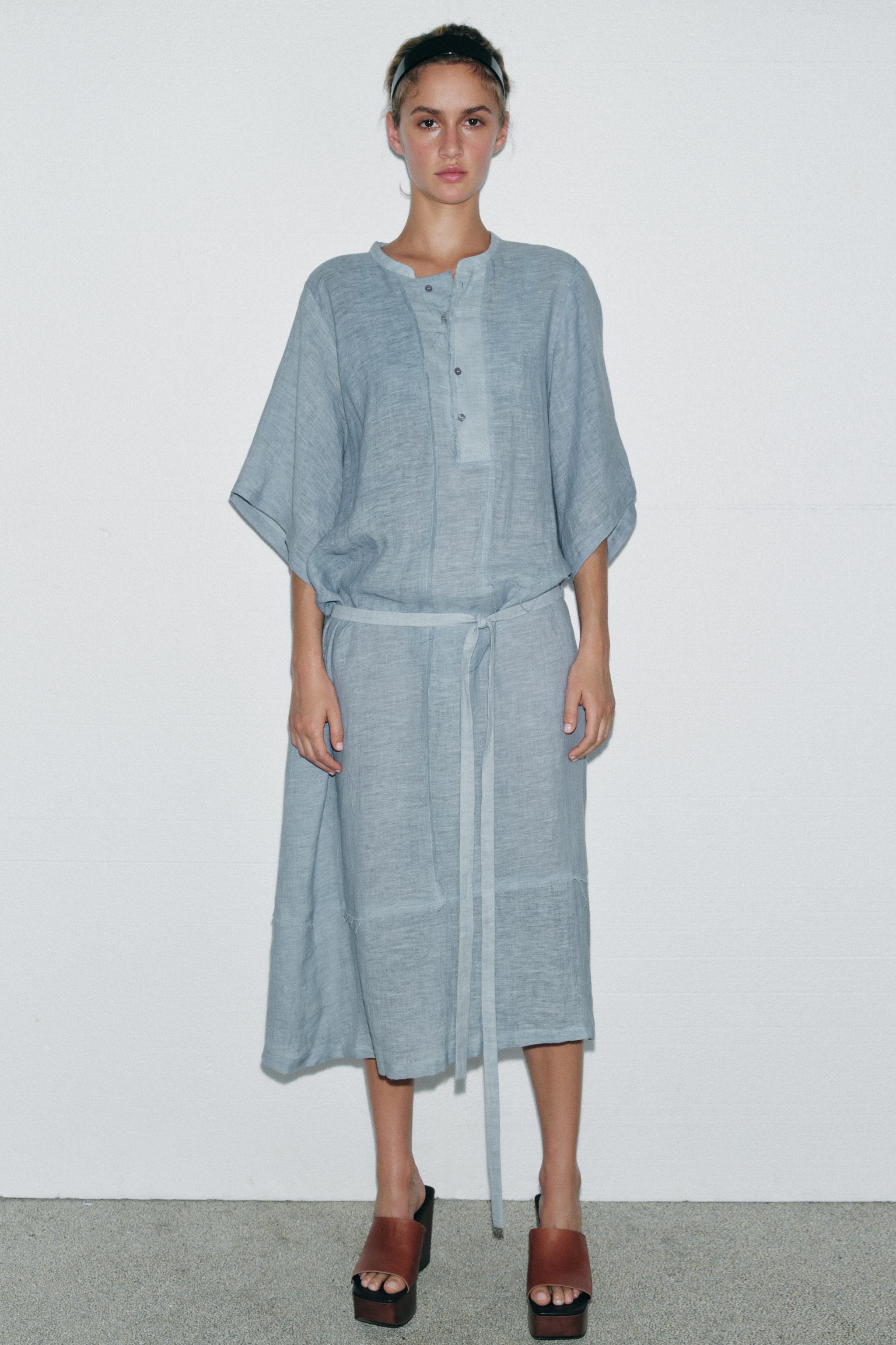 ☆ドイツ発*ZARA*新作*シャツカラーリネンワンピ/LIGHT KHAKI☆ ZARAリネンロングシャツ | LEE