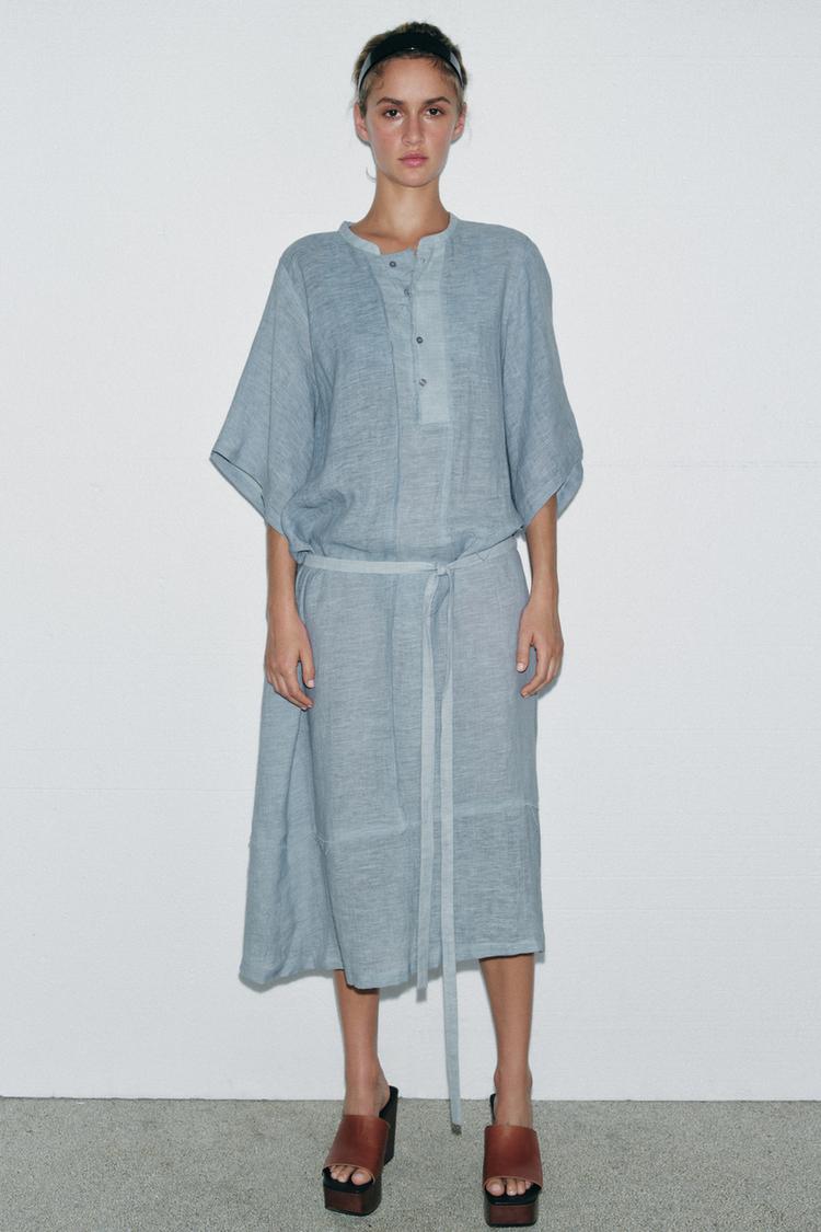 VESTIDO CAMISEIRO COM LINHO LIMITED EDITION Azul Cinzento