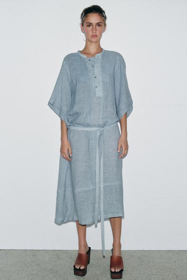 LIMITED EDITION LINEN BLEND SHIRT DRESS - Blue / Grey by Zara
