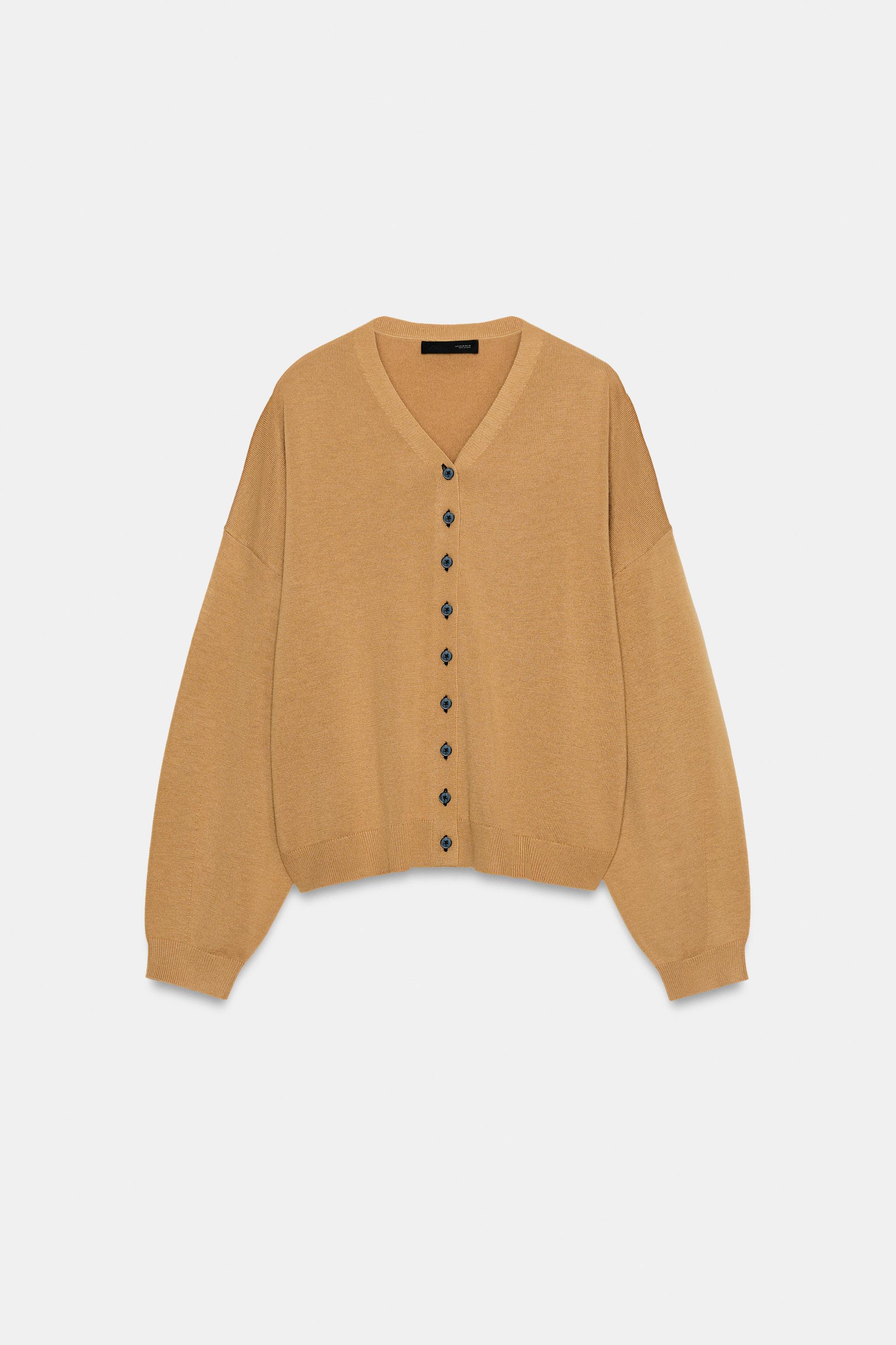 Vネックニットカーディガン - ゴールデンブラウン | ZARA Japan / 日本