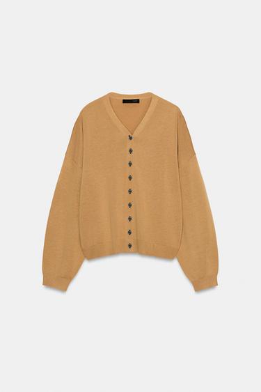 V-NECK KNIT CARDIGAN - camel by Zara - Image 4