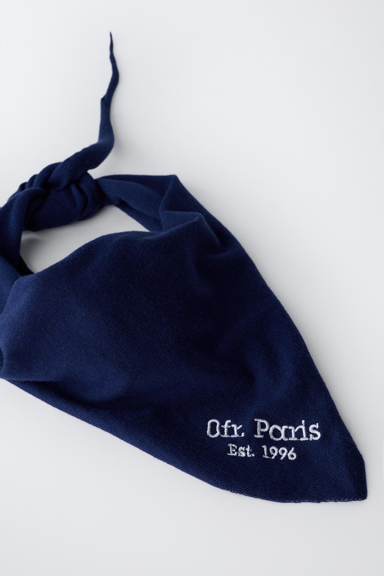 0FR. PARIS X ZARA EMBROIDERED TEXT SCARF — Bluish