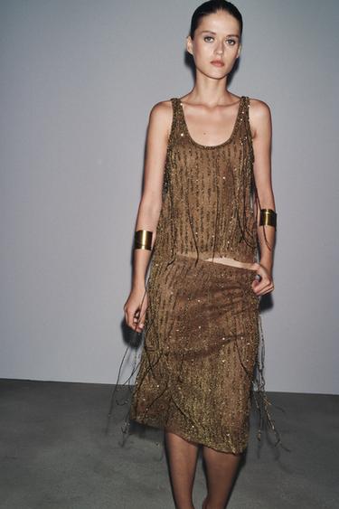 Zara ZW COLLECTION 串珠上衣 - 金黃色 - 圖片 0