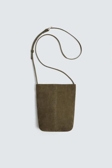 LEATHER CROSSBODY BAG - Khaki Green by Zara