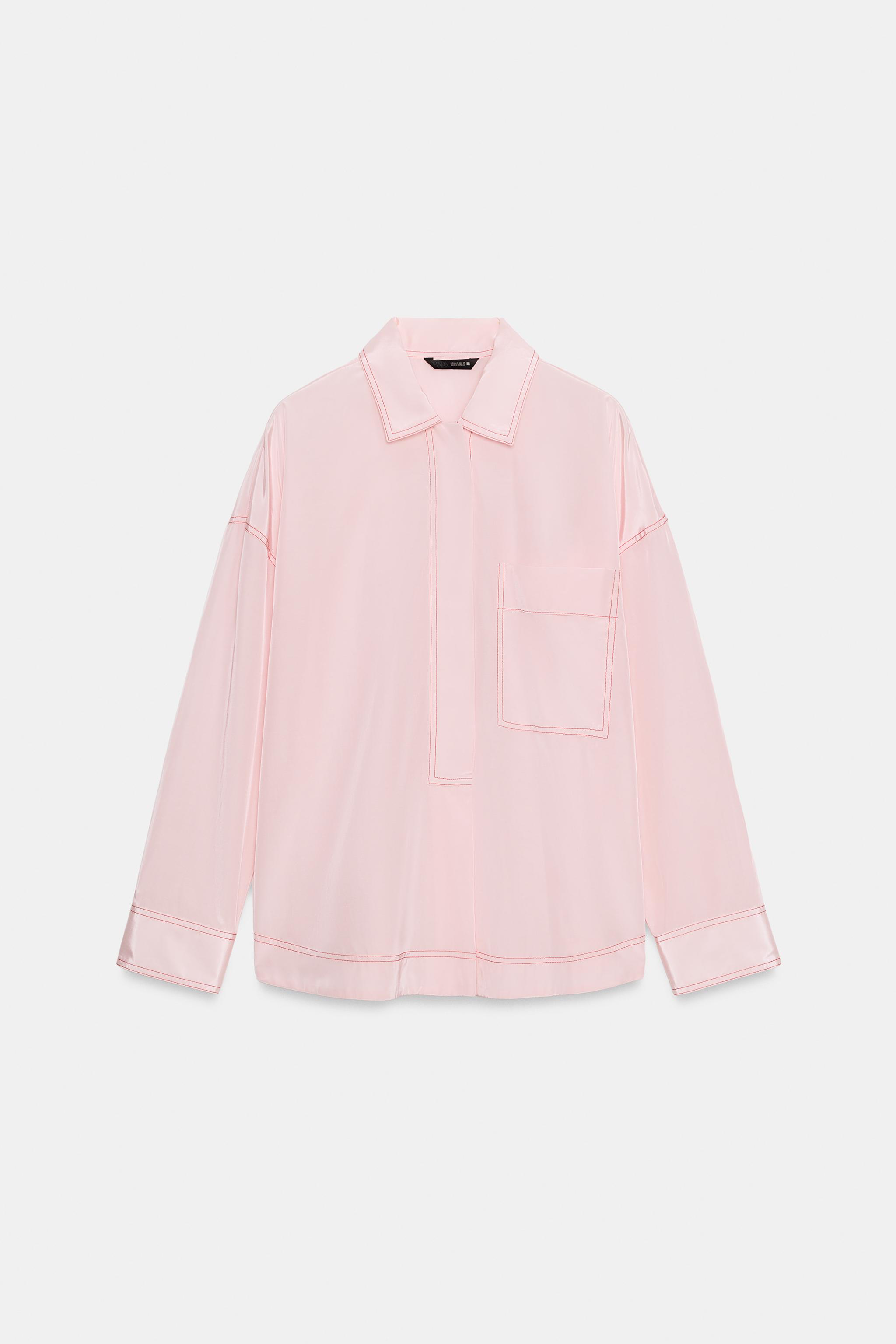 Zara Kontrast Dikişli Gömlek görsel 7