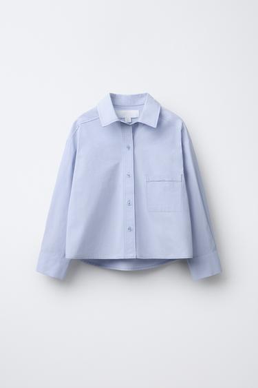 პოპლინის პერანგი ჯიბით - Zara-ს Light blue