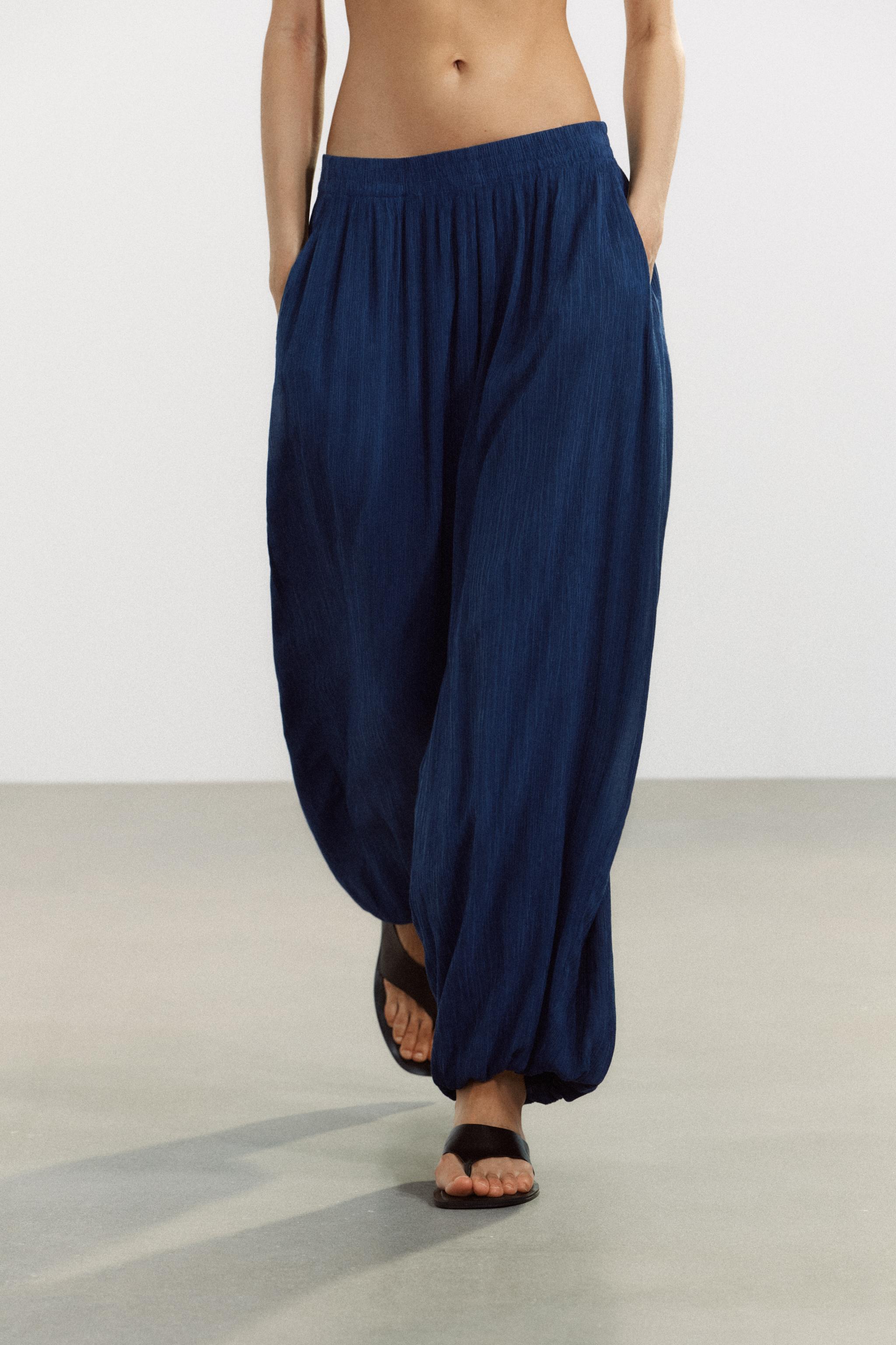 TEXTURED BALLOON PANTS - Navy blue | ZARA United States