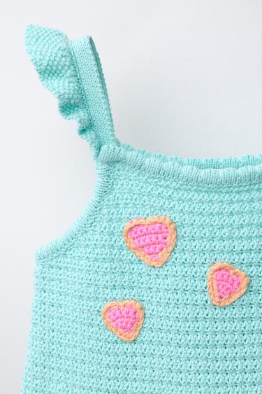 KNIT TOP WITH CROCHET HEARTS - Sea green by Zara - Image 2