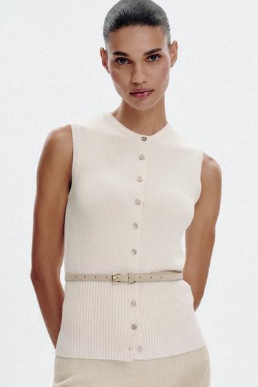 WAISTCOAT WITH BELT - Ecru by Zara