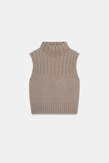 KNITTED HIGH-NECK TOP - Brown / Taupe by Zara - Image 4